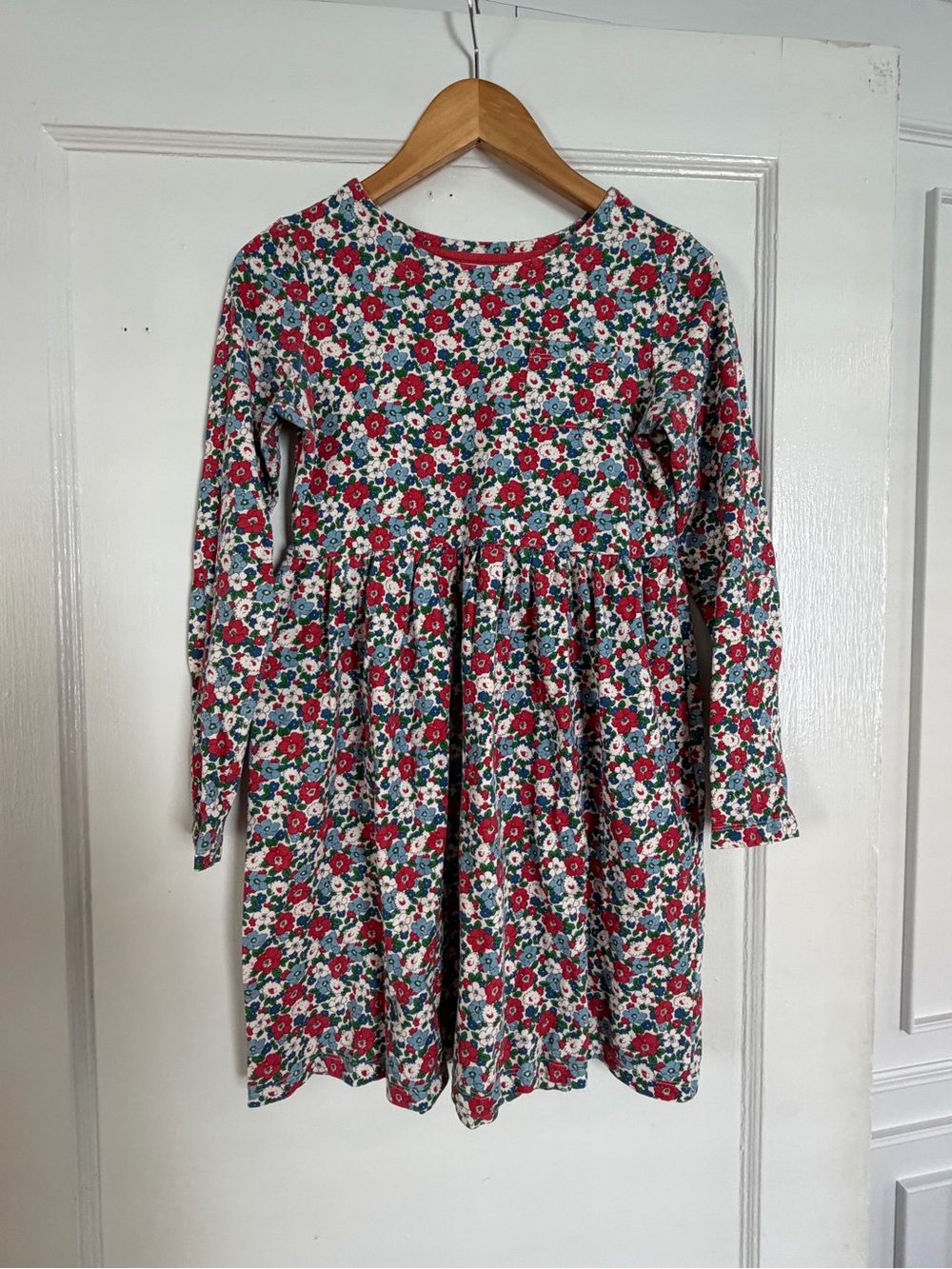 Mini Boden Girls Floral Long-Sleeve Dress - Red, Blue, White & Green size 11-12Y